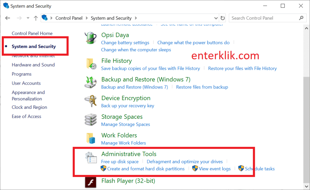 Administrative tool control panel