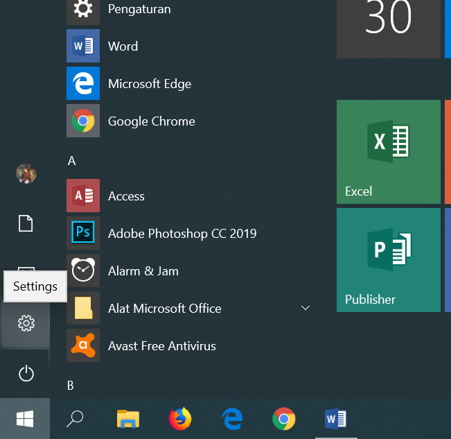 Menu settings