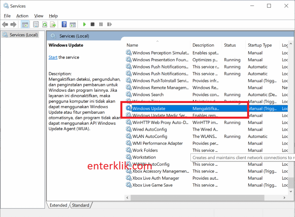 Pengaturan windows update service