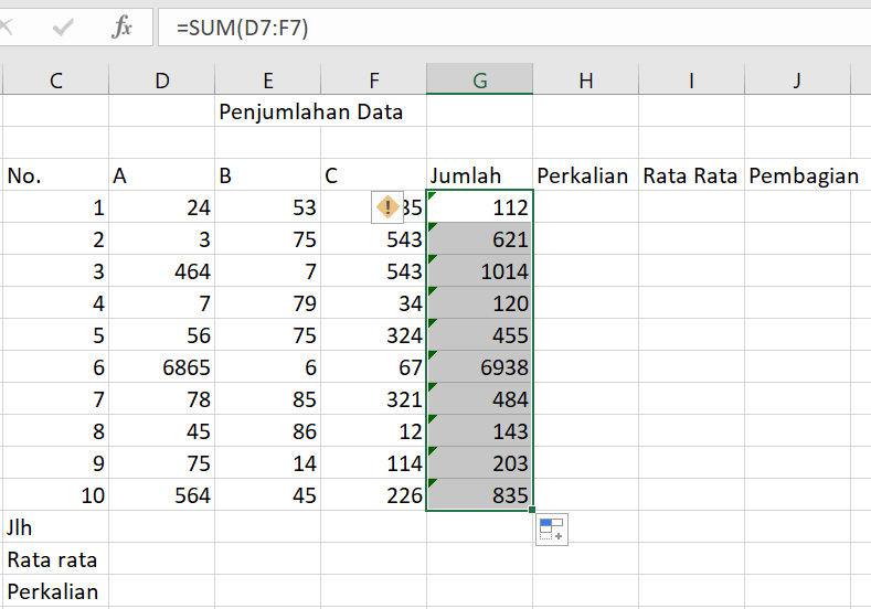 Rumus penjumlahan Excel