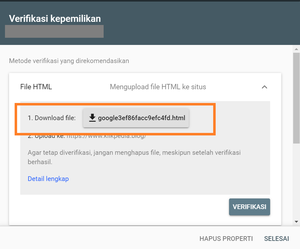 Verifikasi dengan Upload file HTML