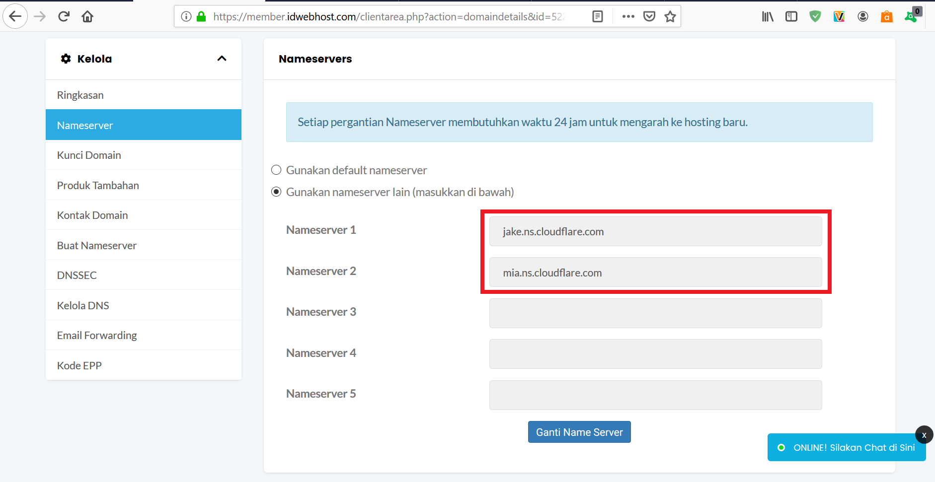 Pengaturan NS Cloudflare