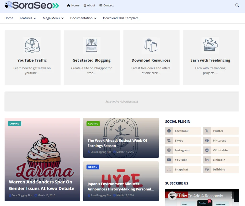 Sora SEO Blogger Template